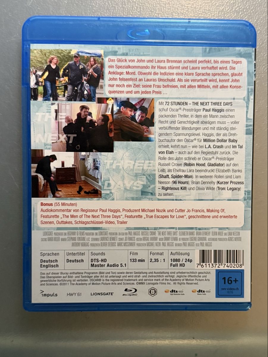 Tutti i DVDs: Blu-ray "The Next Three Days" mit Russell Crowe – Usato da Oberried Brienz venduto da Chyara 1