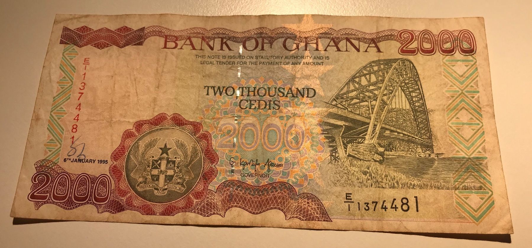 Banconote: Ghana 2000 Cedis 1995 – Usato da Algetshausen venduto da Carrhard