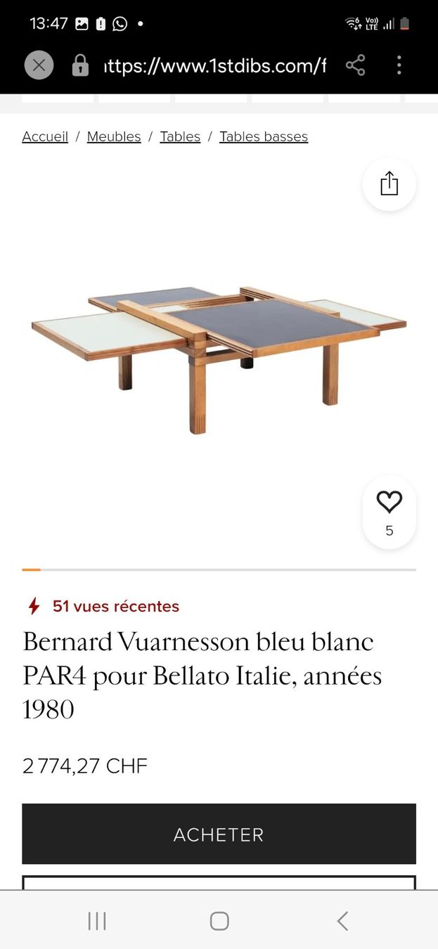 Tavoli: Table basse modulable signée Bernard Vuarnesson – Usato da Fully venduto da tameab 7