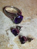 Schmuckset Amethyst Ring Ohrringe 925 Silber Gr. 56