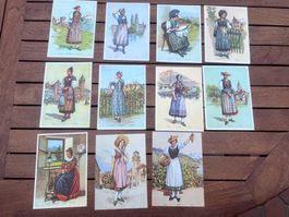 11 Cartes Postales Costumes Suisses, Collection Complète!