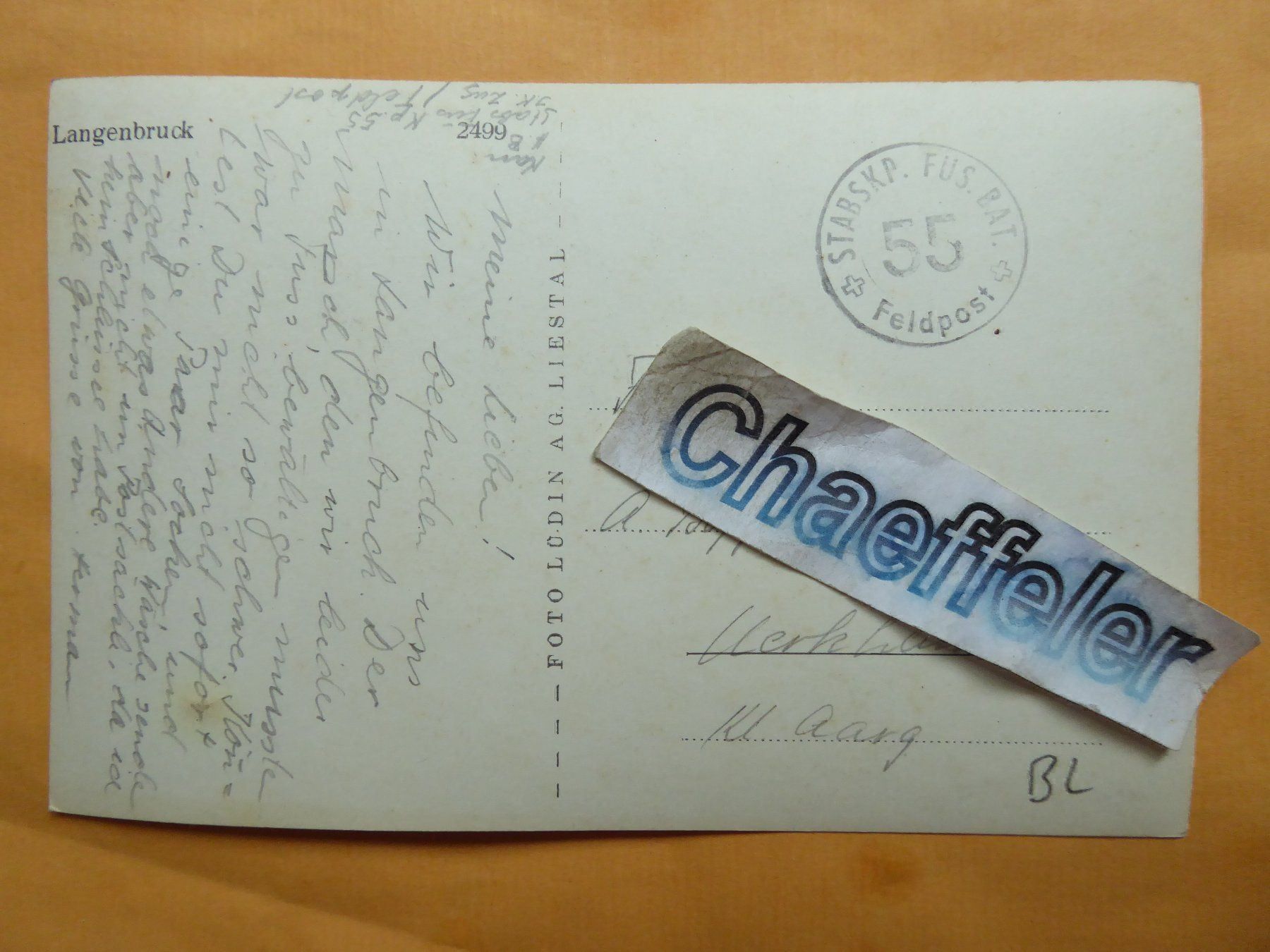 Cartoline postali: Langenbruck  BL -  2499  Feldpost – Usato da Zürich venduto da Chaeffeler 1