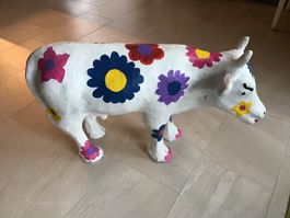 Deko Kuh, handbemalt mit Blumenmuster