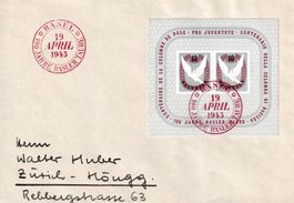 1945 Basler-Block Nr. W23 auf Brief mit rotem Sonderstempel.