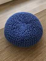 Strick Pouf Blau Rund Sitzhocker