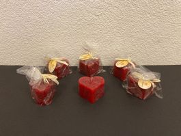 Herz-Kerzen verpackt, 6 Stück, rot Raureif, ca. 7x8x5 cm
