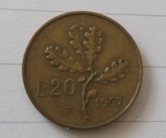 RARA ITALIA 20 LIRE QUERCIA 1957 GAMBO LARGO