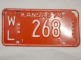 Kansas USA Nummernschild 1974, Oldtimer Rarität!