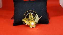 Elegante Vintage Brosche, vergoldet, filigranes Design, Top
