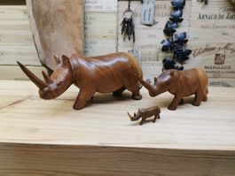 3x Nashorn / Rhinozeros / Rhino aus Holz geschnitzt