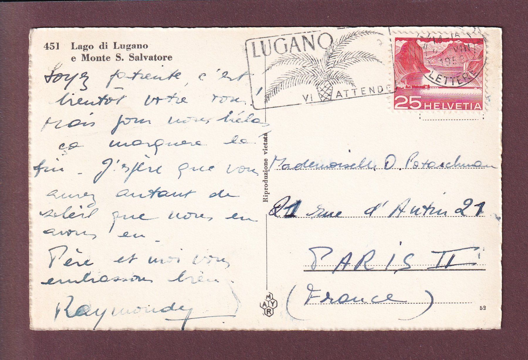 Cartoline postali: MONTE SAN SALVATORE - Nave – Usato da Pully venduto da nicecards 1