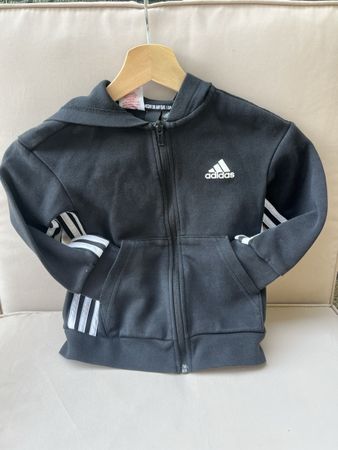 Adidas Kinder Hoodie mit Reißverschluss Schwarz Gr. 120 (5–6