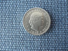 Schweizer 20 Rappen Münze Jahrgang 1919 gebraucht