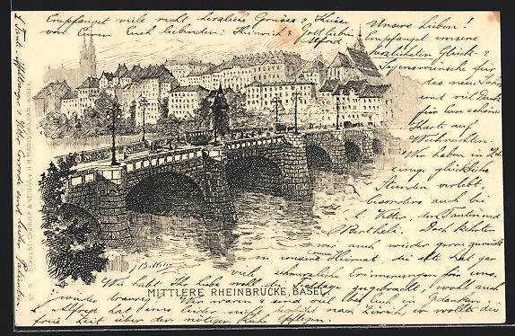 Cartoline postali: Basel, mittlere Rheinbrücke mit Umgebun – Usato da Berlin venduto da bartko-reher
