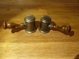 Vintage Salz & Pfefferstreuer Zinn Holzkriff