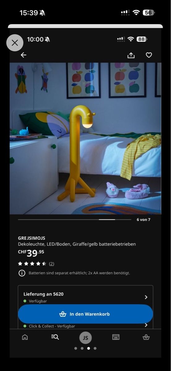 Ikea Lampade: Gelbe Stehlampe Giraffe, IKEA GREJSIMOJS – Usato da Bremgarten AG venduto da baby-yoda 1