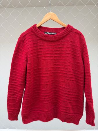Wunderschöner roter Wollpullover Merino Alpaka S unisex