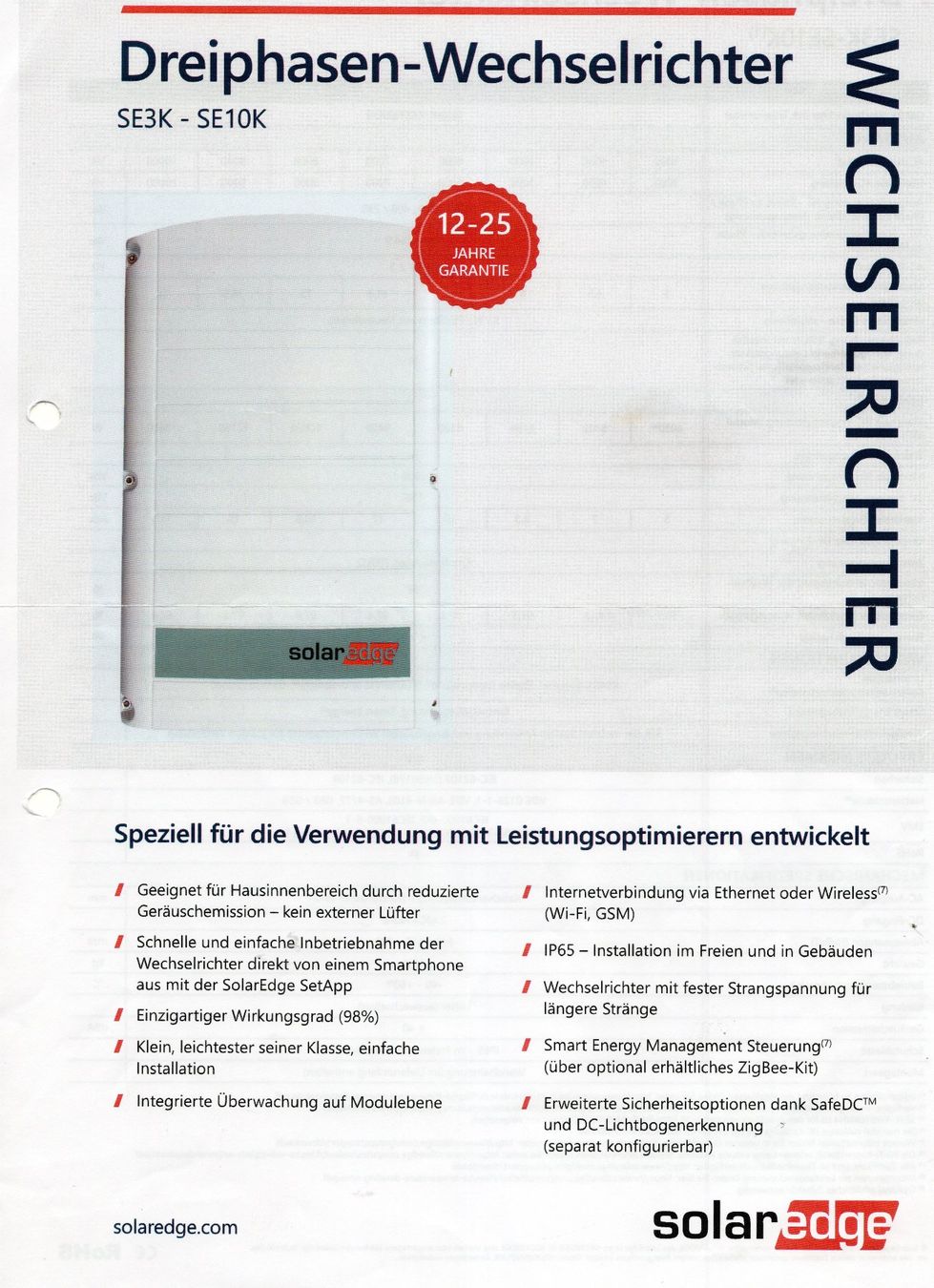 SolarEdge Onduleurs: Solar Edge SE10K SetAPP Wechselrichter 3 Phase String 10KW A – D'occasion à Ehrendingen par Abacus1950 3