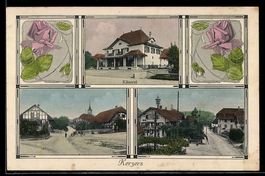 AK Kerzers, Käserei in der Außenansicht, Ortspartie mit Kirc
