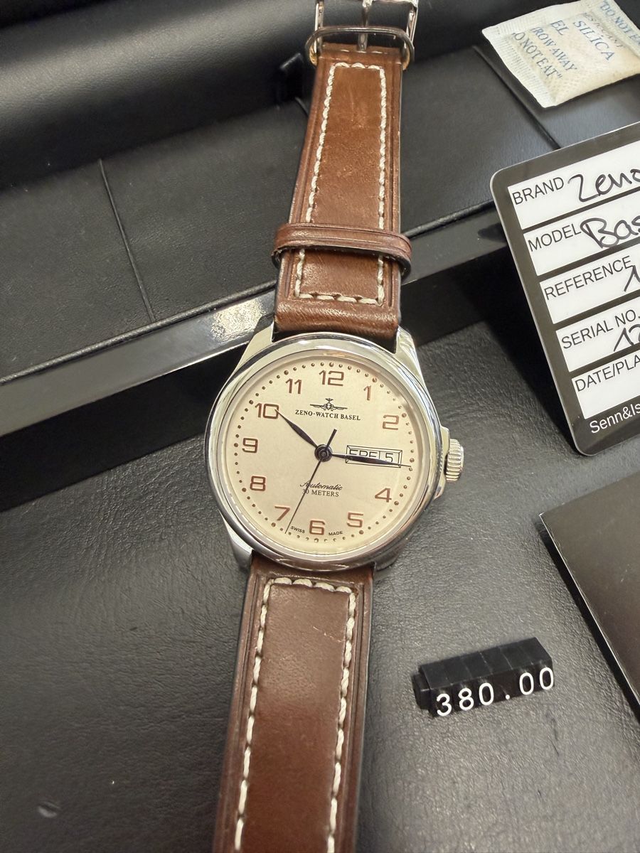 Zeno Orologi: Zeno-Watch Basel Basic Retro, Top Zustand, Lederarmband – Usato da Winterthur venduto da senn-ismaili