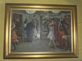 Dipinto J.H. Wiegmann 1922 scena ballo cornice dorata