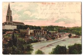 Relief-AK Bern, Stadtansicht mit Flusspa