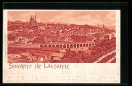 Litho Lausanne, Ortsansicht mit Viadukt 
