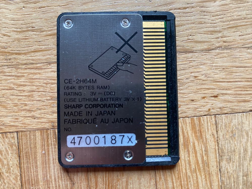 SHARP CE-2H64M RAMカード 64Kバイト SHARP CE-2H64M RAMカード 64Kバイト Sharp Pc-E650 Pocket
