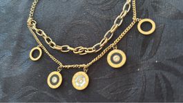 STEEL Collier Zweireihig mit Anhängern Goldfarben