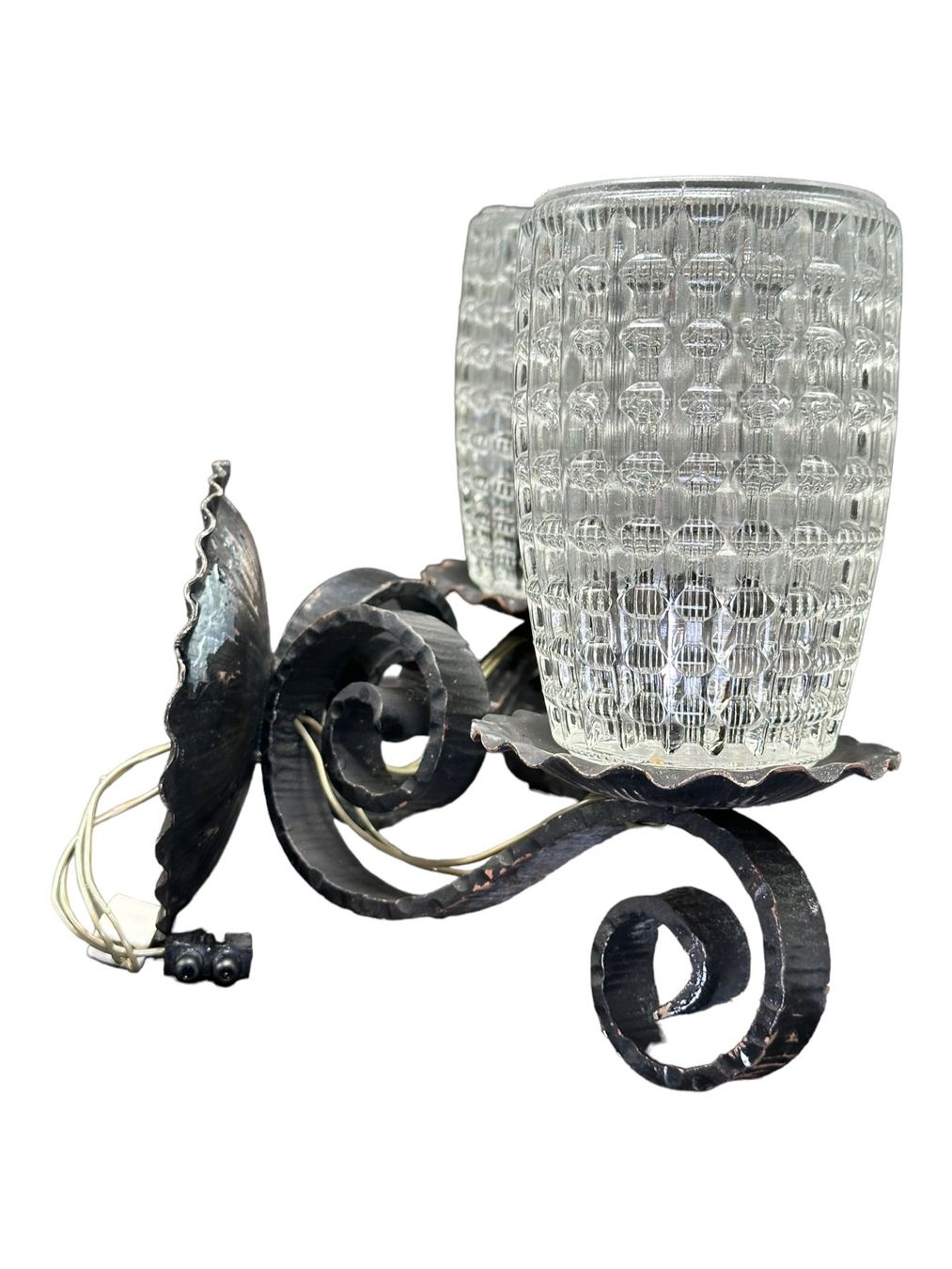 Lampade: Double applique murale mid-century fer forgé verre texturé – Usato da Morges venduto da 1tiquaire 4