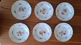 6 Meissen Essteller Blumen Knaufschwerter 1850-1924 I. Wahl