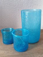 3 spezielle Vintage  Gläser ,mundgeblasen  hellblau