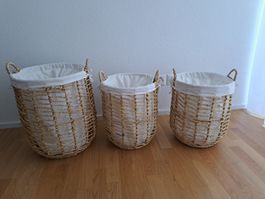 3er Set Wäschekorb im Skandistyle Bast