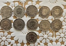 Lot 20 Rappen Münzen 11 Stück