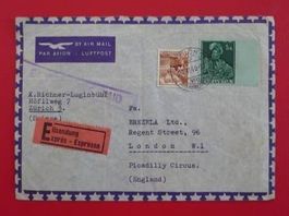 1946, Nr.248+242 auf Express-Frankatur: Zürich nach LONDON