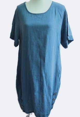 ca Gr. 42 Sommerkleid blau Baumwolle od Leinen s.Masse