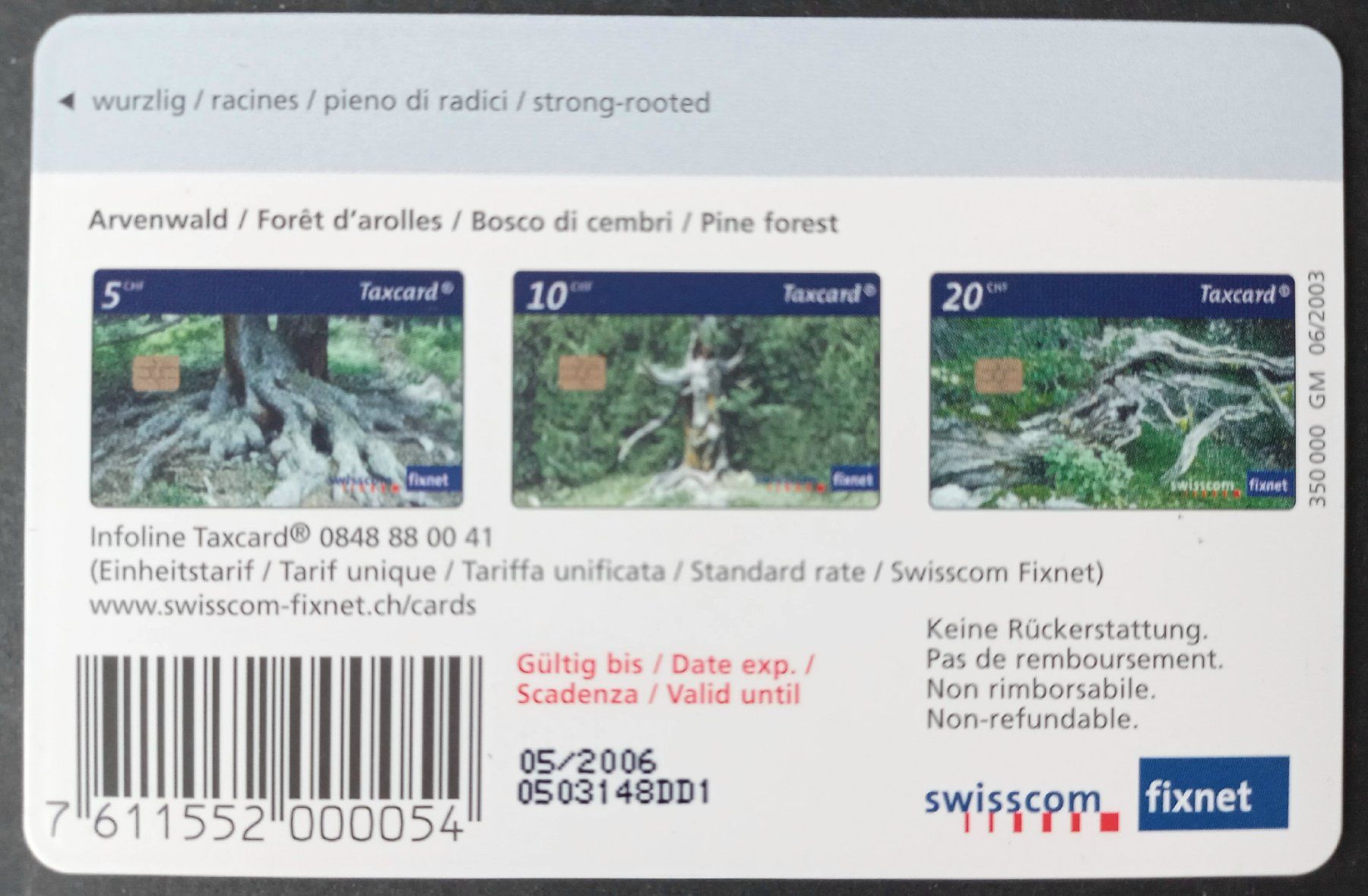 Swisscom Schede telefoniche: Taxcard - Wurzeln - CH – Usato da Niederuzwil venduto da lubimaja 1