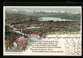 Litho Zürich, Ortspanorama, Löwe mit S