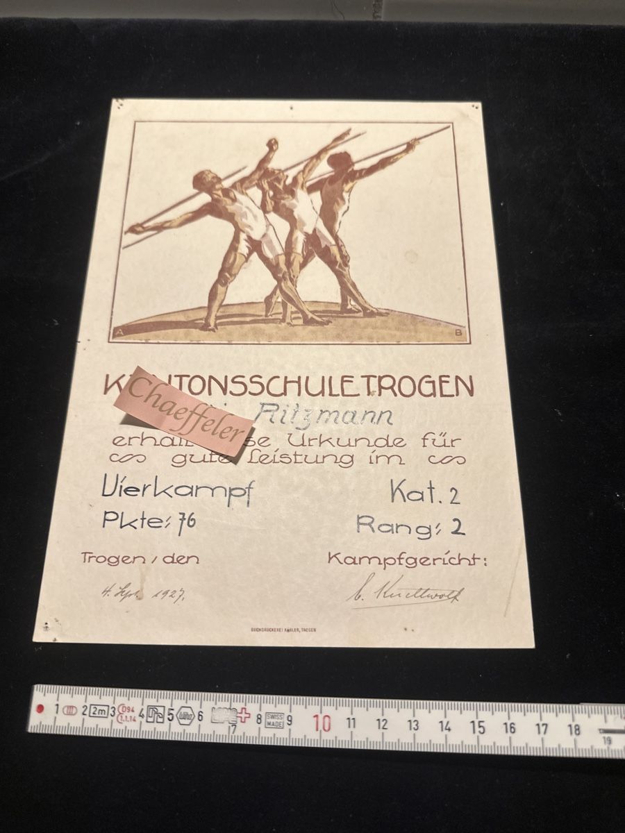 Documenti: Alte Sporturkunde Kantonschule Trogen 1927 – Usato da Zürich venduto da Chaeffeler 3