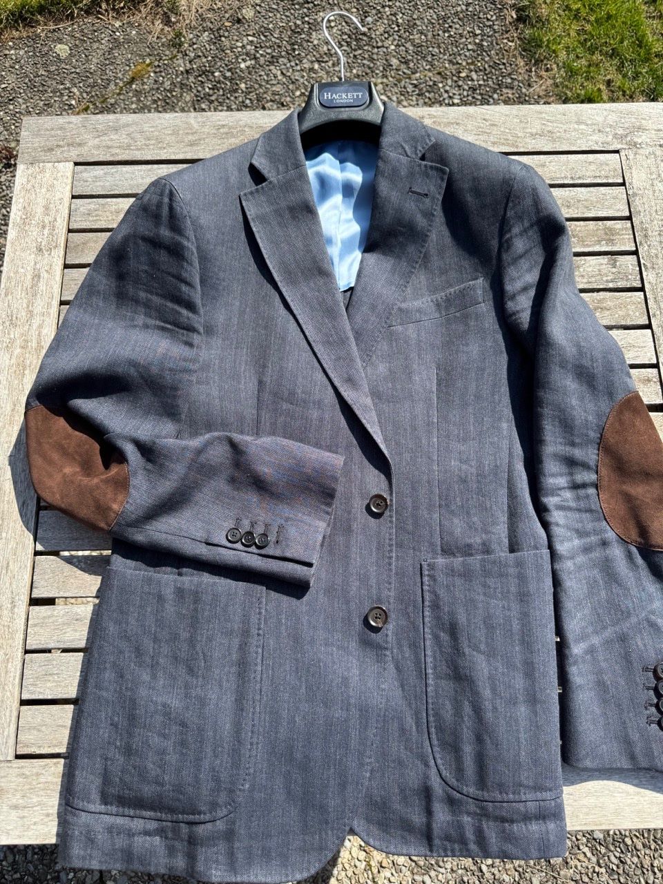 Hackett Giacche: Hackett Jacket / Sakko, Leinen & Baumwolle, grau-blau – Usato da Schlieren venduto da Timsonsan