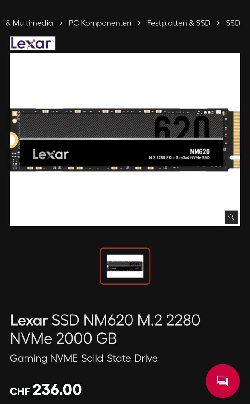 Lexar Dischi rigidi: Lexar NM620 M.2 NVMe SSD 2TB – Usato da Roggwil BE venduto da Hr.Gustav 2