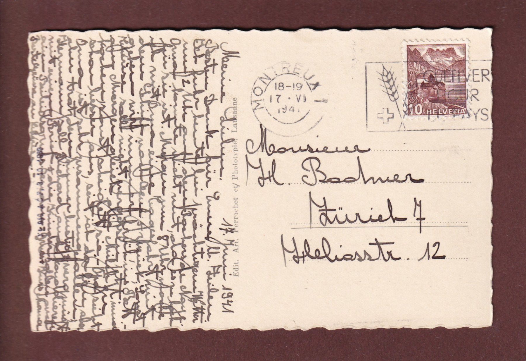 Cartoline postali: ROCHERS DE NAYE - 1941 – Usato da Pully venduto da nicecards 1