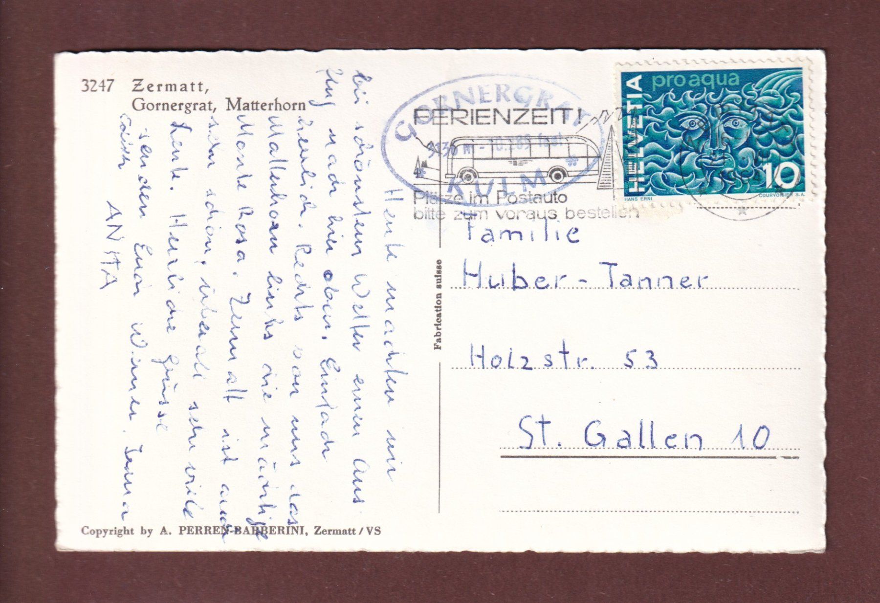 Cartoline postali: GORNERGRAT - Matterhorn - 1964 – Usato da Pully venduto da nicecards-shop 1