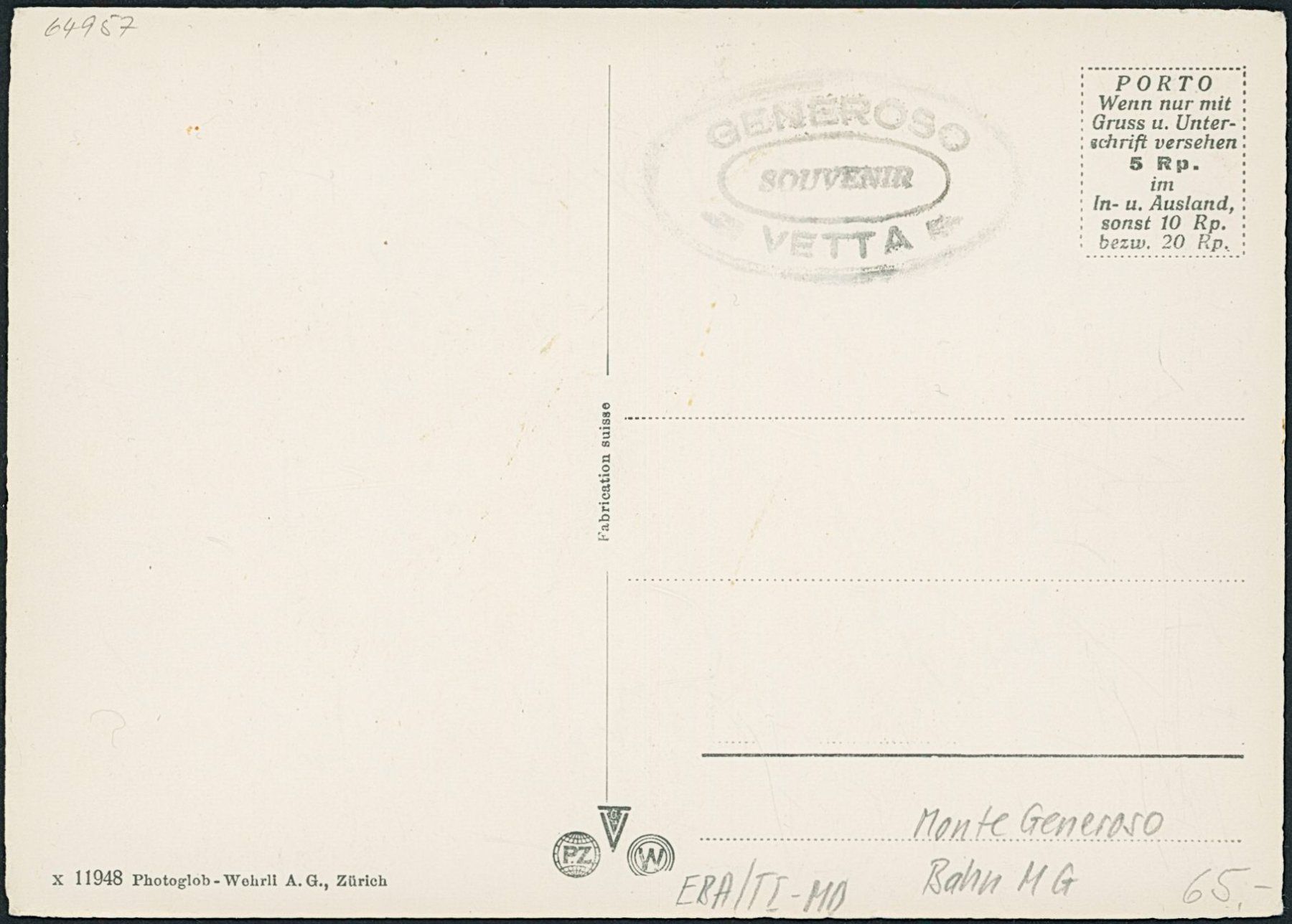 Cartoline postali: TI Monte Generoso Bahn MG – Nuovo (secondo la descrizione) da Schindellegi venduto da leecollect 1