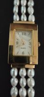 Montre femme 27 mm quartz doré avec bracelet perles blanc ☆☆