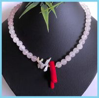 SALE KETTE EDELSTEINKETTE KORALLE ROSENQUARZ ECHT KEIN GLAS!