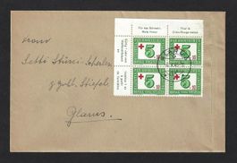 Pax 1945, 5 Rp+10, Vierblock m. Bogenrand, Beleg, Glarus