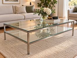 Eleganter Designer-Vintage-Couchtisch mit 2 Glasplatten – 13