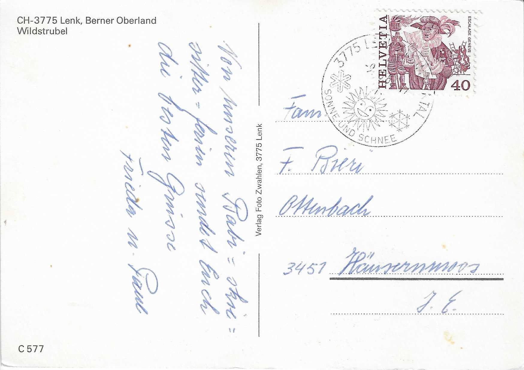 Cartoline postali: Lenk Wildstrubel BE – Usato da Rothrist venduto da Stranglehold 1