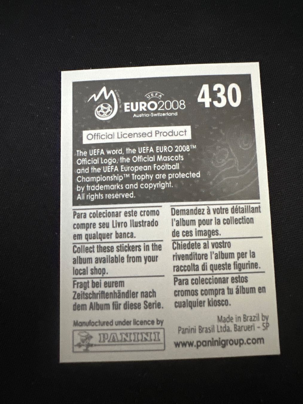 Panini Carte collezionabili: Panini UEFA EM 2008 Sticker - Nr. 430 – Usato da Sulz AG venduto da DealWerk 1